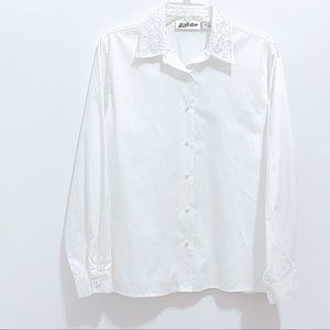 Yves St. Clair Women's White Lace Crochet Button Down Shirt, Embroidered